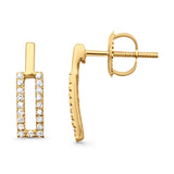 Solid 10K Gold 12.7mm Rectangular Shaped Round Diamond Stud Earrings