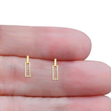 Solid 10K Gold 12.7mm Rectangular Shaped Round Diamond Stud Earrings