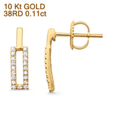 Solid 10K Gold 12.7mm Rectangular Shaped Round Diamond Stud Earrings
