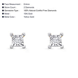 Solid 10K Gold 6.4mm Square Shaped Round Diamond Stud Earrings