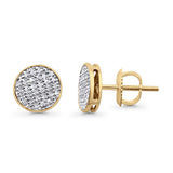 Solid 10K Gold 8.3mm Round Shaped Micro Pave Diamond Stud Earring