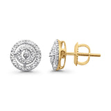 Solid 10K Gold 8.5mm Cluster Pave Round Diamond Stud Earring