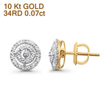 Solid 10K Gold 8.5mm Cluster Pave Round Diamond Stud Earring