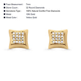 Diamond Stud Earrings 7mm Square Shaped 10K Gold