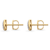 Solid 10K Gold 6.7mm Square Shaped Round Diamond Stud Earring