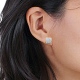 Solid 10K Gold 6.7mm Square Shaped Round Diamond Stud Earring