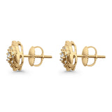 Solid 10K Gold 8.8mm Flower Shaped Round Pave Diamond Stud Earring