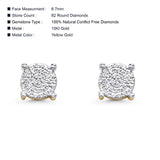Solid 10K Gold 6.7mm Round Pave Diamond Stud Earring With Screw Back