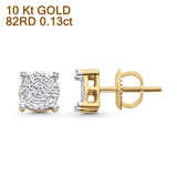 Solid 10K Gold 6.7mm Round Pave Diamond Stud Earring With Screw Back