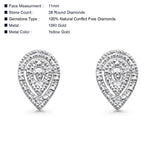 Solid 10K Gold 11mm Pear Shaped Round Pave Diamond Stud Earrings
