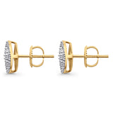 Solid 10K Gold 9.3mm Round Shaped Pave Diamond Stud Earrings