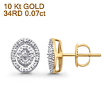 Solid 10K Gold 9.3mm Round Shaped Pave Diamond Stud Earrings