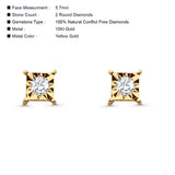 Ohrstecker aus massivem 10-karätigem Gold mit 5,7 mm Akzent und quadratischem, rundem Diamant