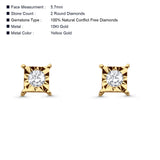 Solid 10K Gold 5.7mm Accent Square Shaped Round Diamond Stud Earrings