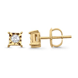 Solid 10K Gold 5.7mm Accent Square Shaped Round Diamond Stud Earrings