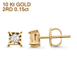 Solid 10K Gold 5.7mm Accent Square Shaped Round Diamond Stud Earrings