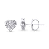 Solid 10K Gold 6.5mm Heart Shaped Trendy Round Diamond Stud Earrings