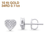 Solid 10K Gold 6.5mm Heart Shaped Trendy Round Diamond Stud Earrings