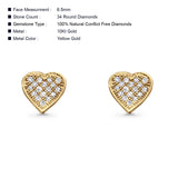 Solid 10K Gold 6.5mm Heart Shaped Trendy Round Diamond Stud Earrings