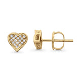 Solid 10K Gold 6.5mm Heart Shaped Trendy Round Diamond Stud Earrings