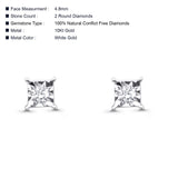 Solid 10K Gold 4.8mm Square Shaped Solitaire Round Diamond Stud Earrings