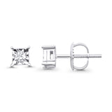 Solid 10K Gold 4.8mm Square Shaped Solitaire Round Diamond Stud Earrings