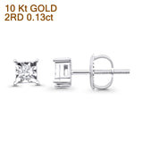 Solid 10K Gold 4.8mm Square Shaped Solitaire Round Diamond Stud Earrings