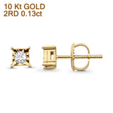 Ohrstecker aus massivem 10-karätigem Gold mit quadratischem Solitär-Diamant, 4,8 mm