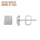 Solid 10K Gold 5.7mm Square Shaped Round Diamond Stud Earrings