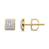 Solid 10K Gold 5.7mm Square Shaped Round Diamond Stud Earrings