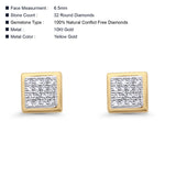 Solid 10K Gold 6.5mm Square Shaped Cluster Round Diamond Stud Earrings