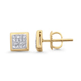 Solid 10K Gold 6.5mm Square Shaped Cluster Round Diamond Stud Earrings