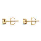 Solid 10K Gold 4mm Square Shaped Pave Round Diamond Stud Earring