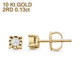 Massiver 4-mm-Ohrstecker aus 10-karätigem Gold mit quadratischem Pavé und rundem Diamant