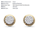 Solid 10K Gold 7.8mm Round Shaped Hip Hop Diamond Stud Earring