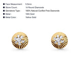 Massiver 5,5-mm-Sonnenblumen-Ohrstecker aus 10-karätigem Gold mit rundem Diamant und Schraubverschluss