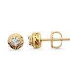 Solid 10K Gold 5.5mm Sunflower Round Diamond Stud Earring With Screw Backing