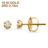 Solid 10K Gold 3mm Solitaire Round Diamond Stud Earring With Screw Backing