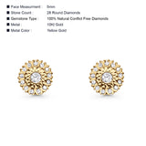 Solid 10K Gold 5mm Flower Design Solitaire Round Diamond Stud Earring