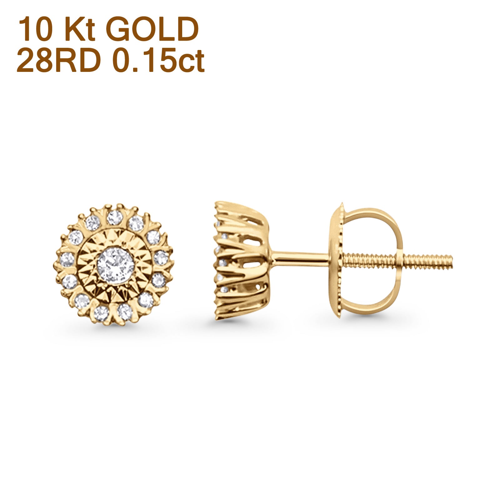 Solid 10K Gold 5mm Flower Design Solitaire Round Diamond Stud Earring