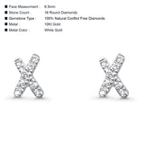 Solid 10K Gold 6.5mm "X" Shaped Crisscross Round Diamond Stud Earrings