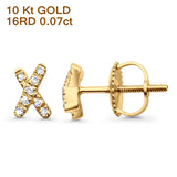 Ohrstecker aus massivem 10-Karat-Gold, 6,5 mm, „X“-förmig, kreuz und quer mit runden Diamanten