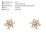 Solid 10K Gold 4mm Flower Round Hip Hop Diamond Stud Earring