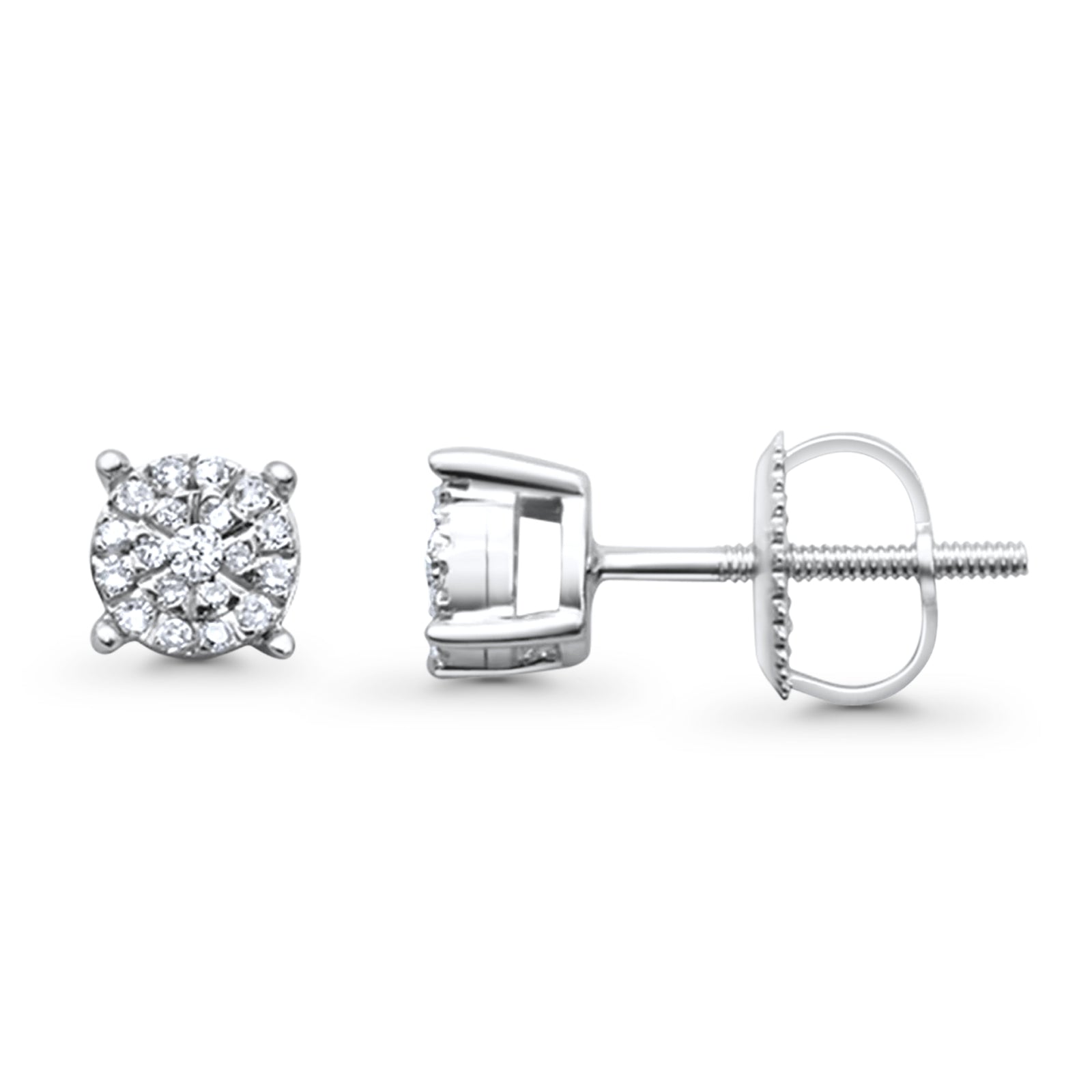 Solid 10K Gold 5mm Round Diamond Stud Earrings With Pave Setting