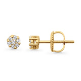 Solid 10K Gold 4mm Hip Hop Flower Round Diamond Stud Earring