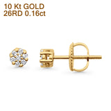 Solid 10K Gold 4mm Hip Hop Flower Round Diamond Stud Earring