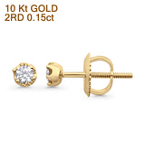 Solid 10K Gold 3mm Round Diamond Stud Minimalist Earring