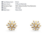 Solid 10K Gold 5.5mm Round Flower Cluster Diamond Stud Minimalist Earring