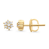 Solid 10K Gold 3mm Flower Shaped Round Diamond Stud Earring