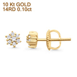 Solid 10K Gold 3mm Flower Shaped Round Diamond Stud Earring